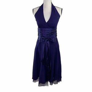 Maggy London Purple Silk Chiffon Halter Formal Prom Cocktail Dress‎ 8